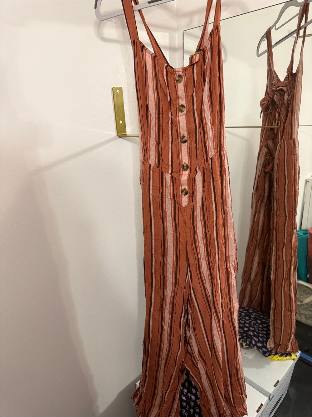 American Eagle Outfitters Rust and Cream Striped Jumpsuit